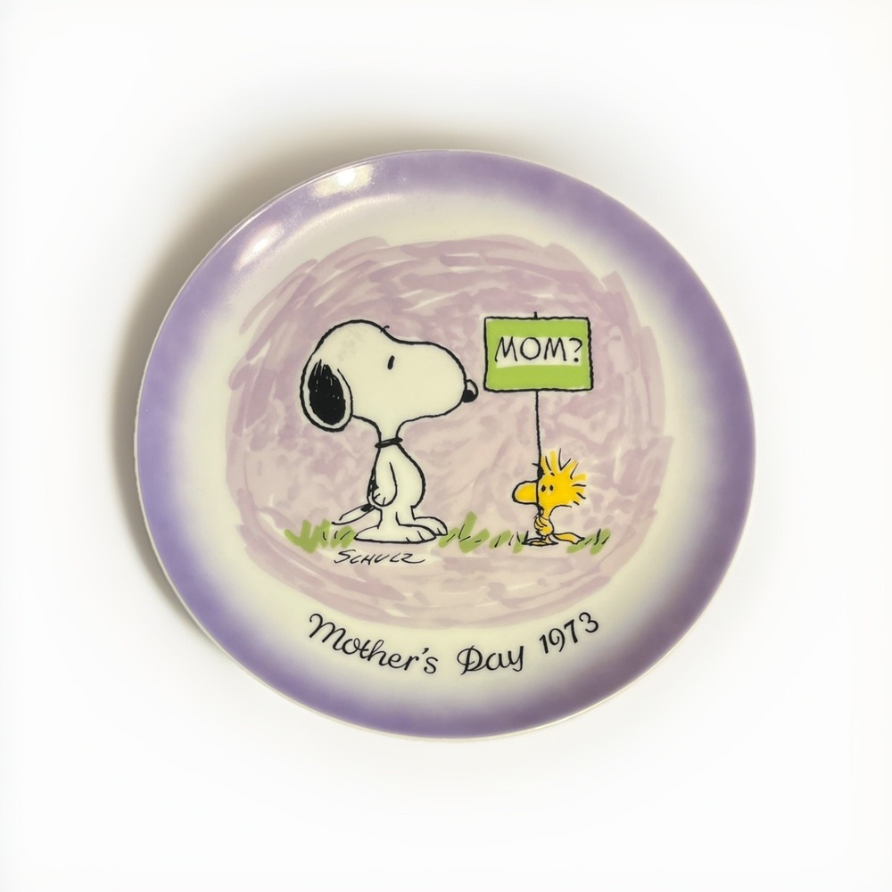 VINTAGE SCHMID PEANUTS MOTHER'S DAY 1973 COLLECTOR PLATE SNOOPY, WOODSTOCK